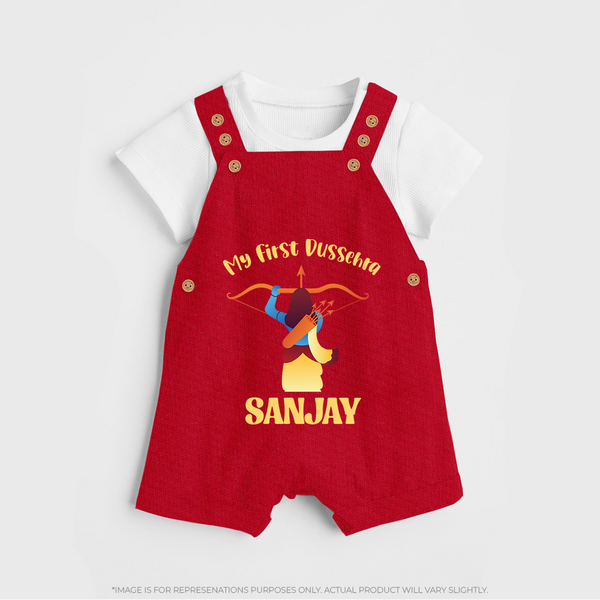 Chhota Ram My First Dussehra Dungaree Set | Custom Baby Dungaree Set for Festival Fun - RED - 0 - 5 Months Old (Chest 18")