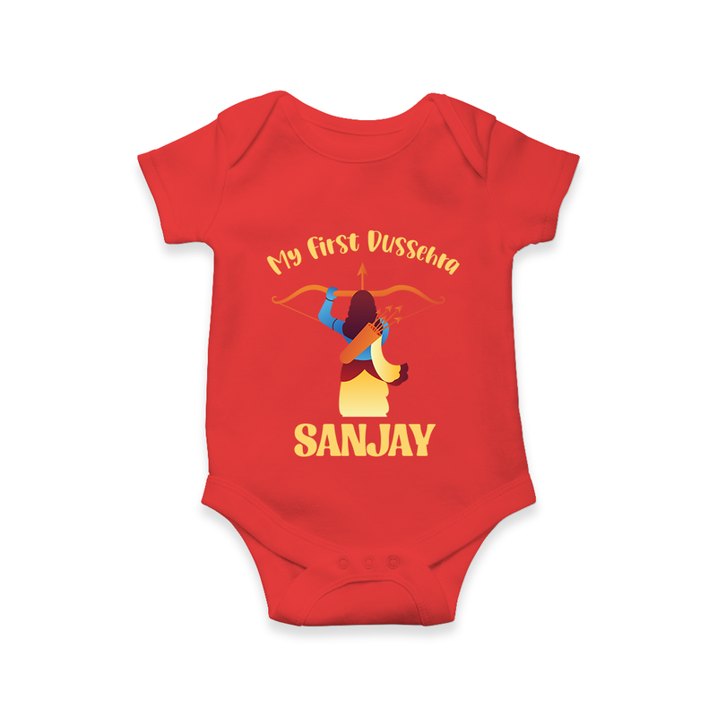 Chhota Ram My First Dussehra Romper | Custom Baby Romper for Festival Fun - RED - New Born (Chest 14")