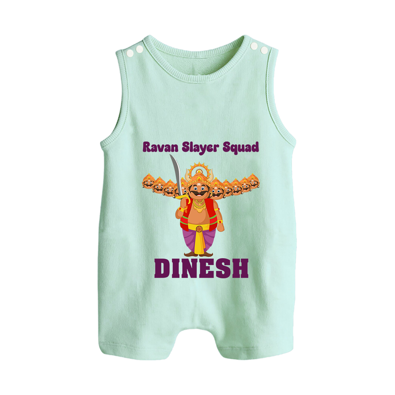 Ravan Slayer Squad Romper Suit | Personalized Baby Romper Suit for Dussehra - MINT GREEN - 0 - 5 Months Old (Chest 18")