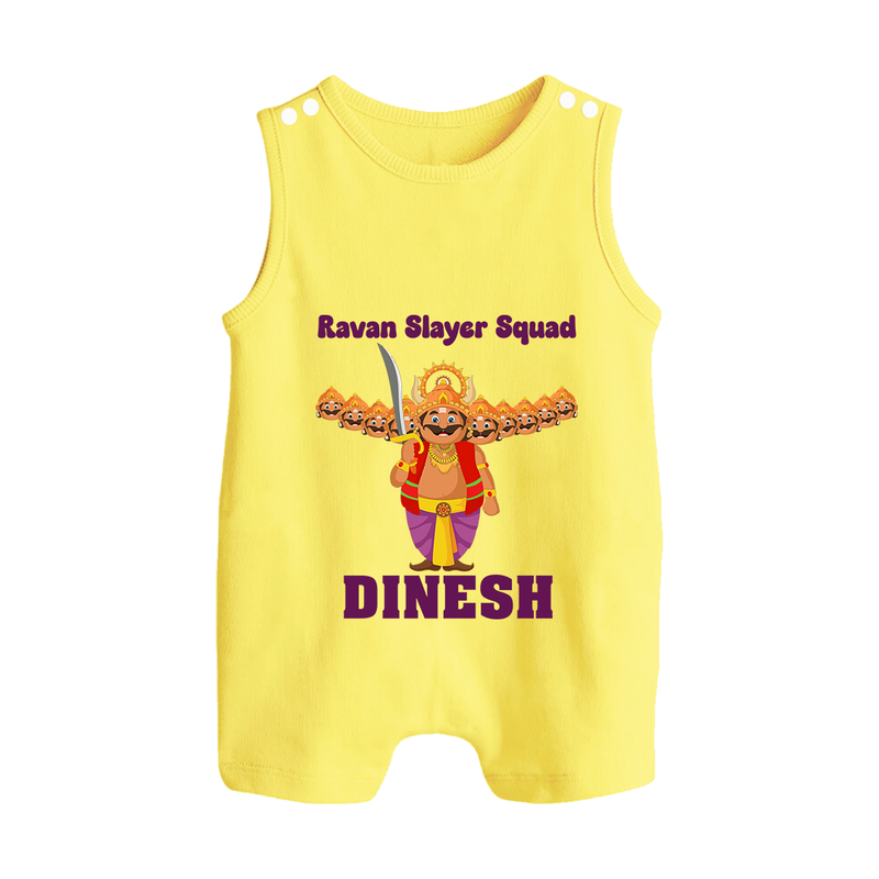 Ravan Slayer Squad Romper Suit | Personalized Baby Romper Suit for Dussehra - PASTEL YELLOW - 0 - 5 Months Old (Chest 18")