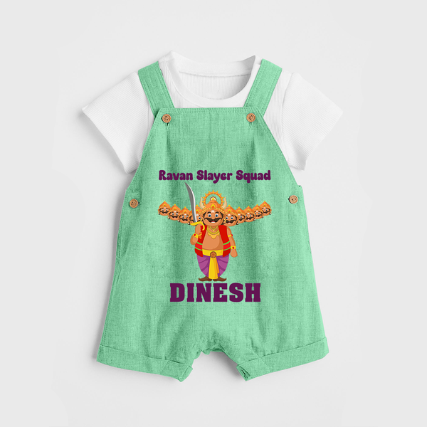Ravan Slayer Squad Dungaree Set | Personalized Baby Dungaree Set for Dussehra - GREEN - 0 - 5 Months Old (Chest 18")