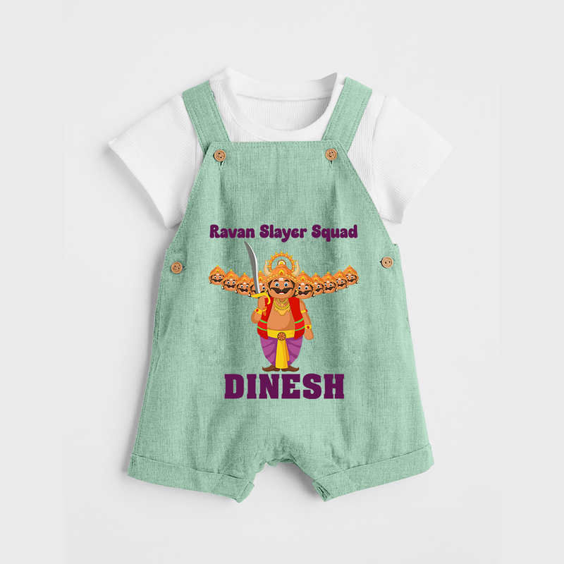 Ravan Slayer Squad Dungaree Set | Personalized Baby Dungaree Set for Dussehra - MINT GREEN - 0 - 5 Months Old (Chest 18")