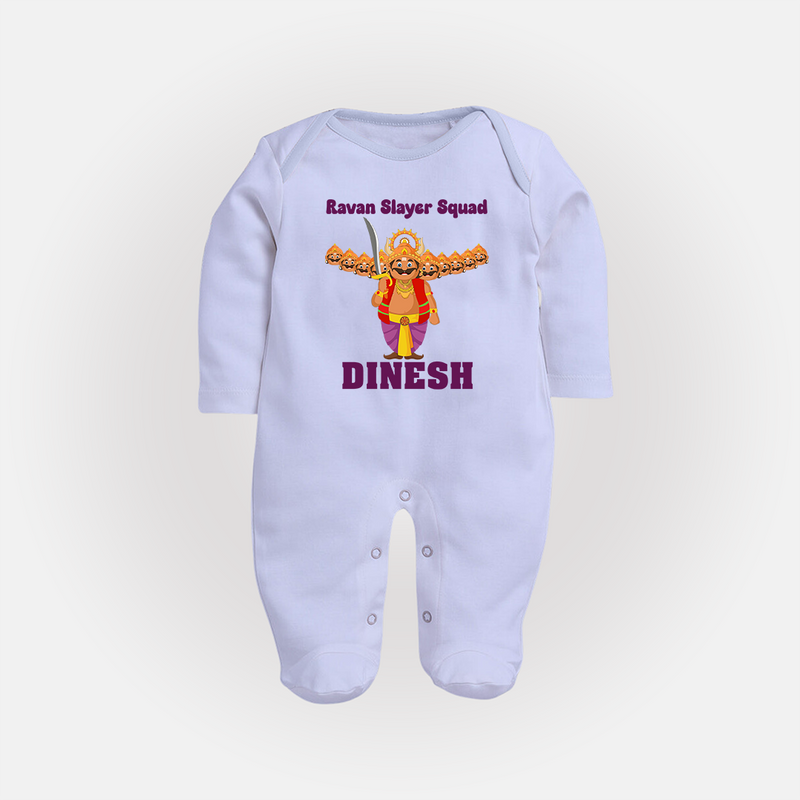 Ravan Slayer Squad Sleep Suit | Personalized Baby Sleep Suit for Dussehra - BABY BLUE - New Born (Chest 7.5")