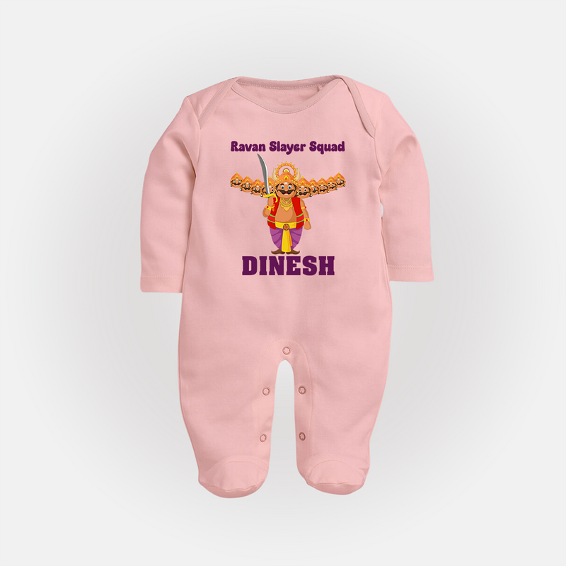 Ravan Slayer Squad Sleep Suit | Personalized Baby Sleep Suit for Dussehra - BABY PINK - New Born (Chest 7.5")