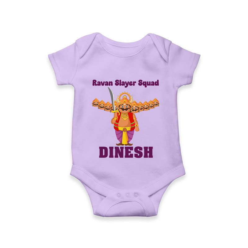 Ravan Slayer Squad Romper | Personalized Baby Romper for Dussehra - LILAC - New Born (Chest 14")