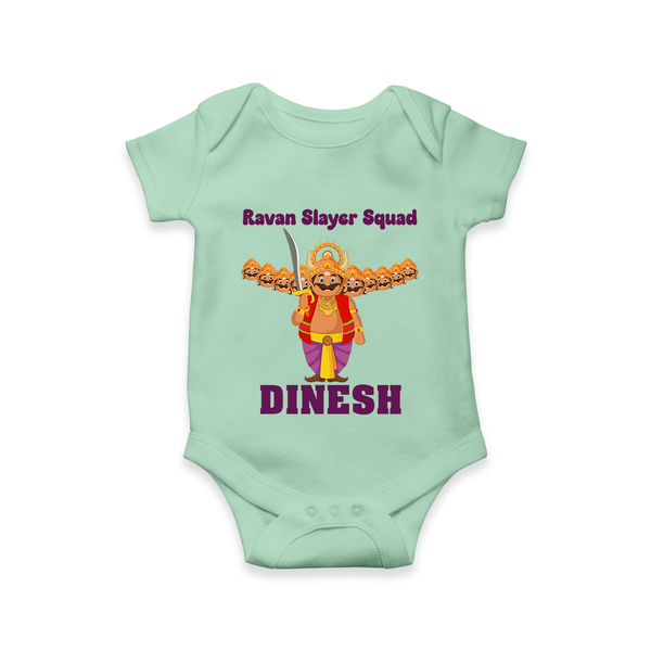 Ravan Slayer Squad Romper | Personalized Baby Romper for Dussehra - MINT GREEN - New Born (Chest 14")