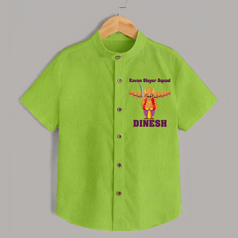 Ravan Slayer Squad Shirt | Personalized Baby Shirt for Dussehra - LIME GREEN - 0 - 6 Months Old (Chest 23")