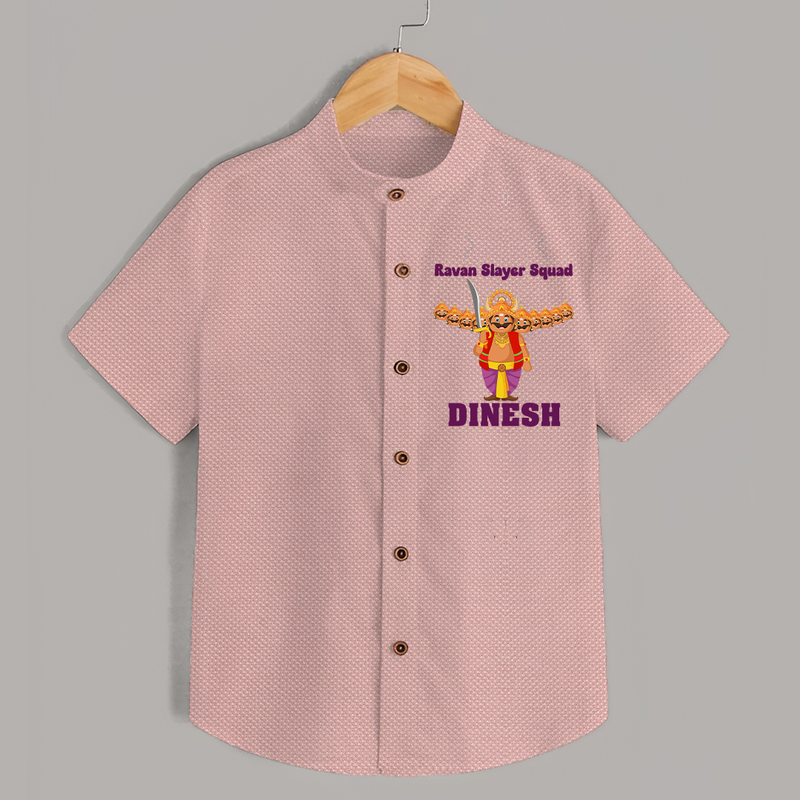 Ravan Slayer Squad Shirt | Personalized Baby Shirt for Dussehra - PEACH - 0 - 6 Months Old (Chest 23")