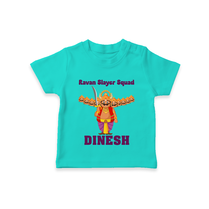 Ravan Slayer Squad Tshirt | Personalized Baby Tshirt for Dussehra - TEAL - 0-5 Months Old (Chest 17")