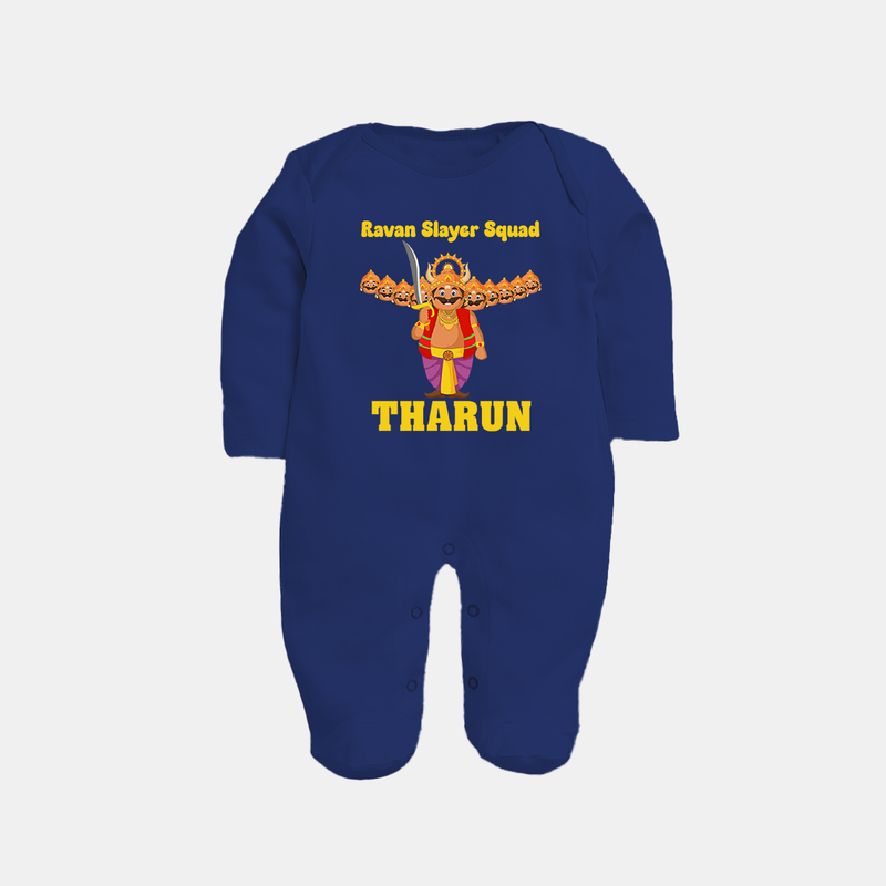 Ravan Slayer Squad Sleep Suit | Personalized Baby Sleep Suit for Dussehra - NAVY BLUE - New Born (Chest 7.5")