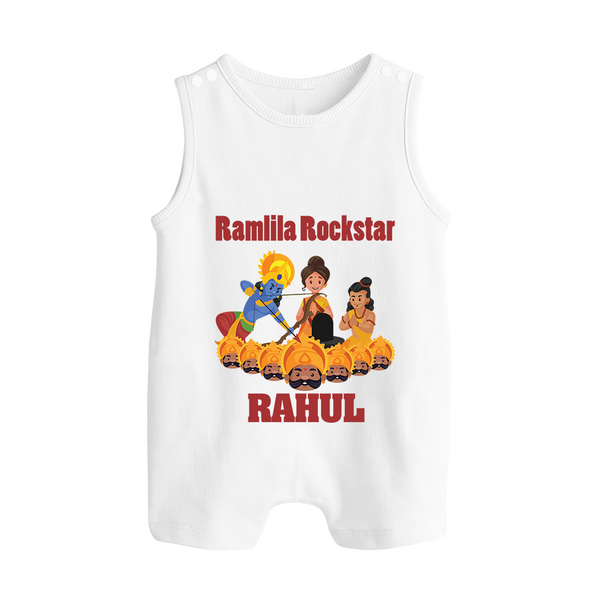 Ram Leela Rockstar Button Romper - WHITE - New Born (Chest 18")