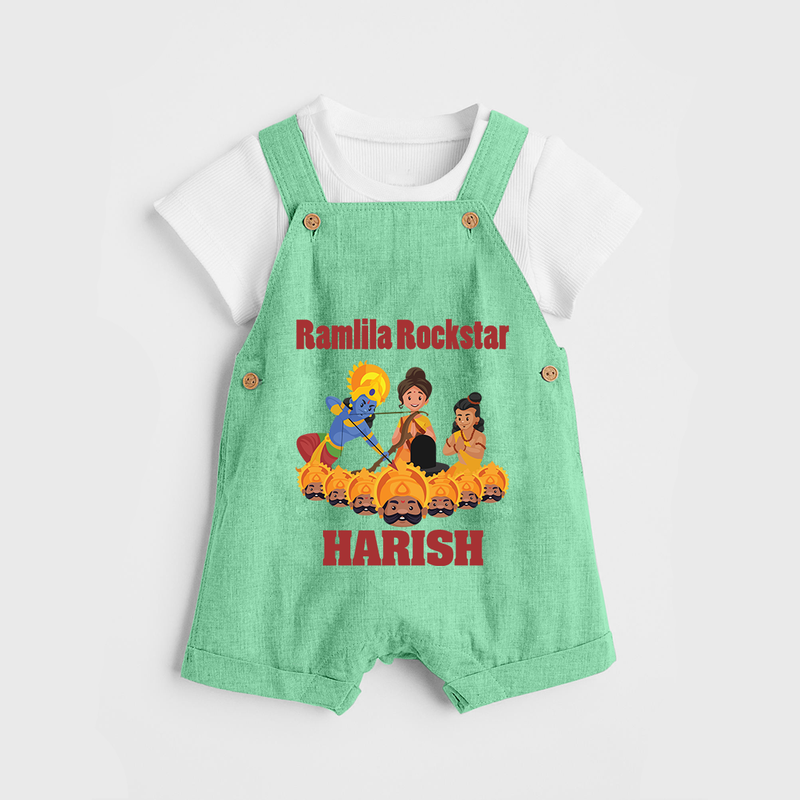 Ramlila Rockstar Dungaree Set | Custom Baby Dungaree Set for Festival Fun - GREEN - 0 - 5 Months Old (Chest 18")