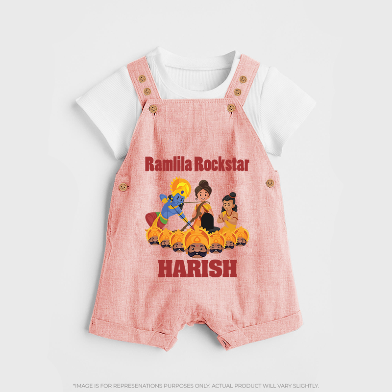 Ramlila Rockstar Dungaree Set | Custom Baby Dungaree Set for Festival Fun - PEACH - 0 - 5 Months Old (Chest 18")