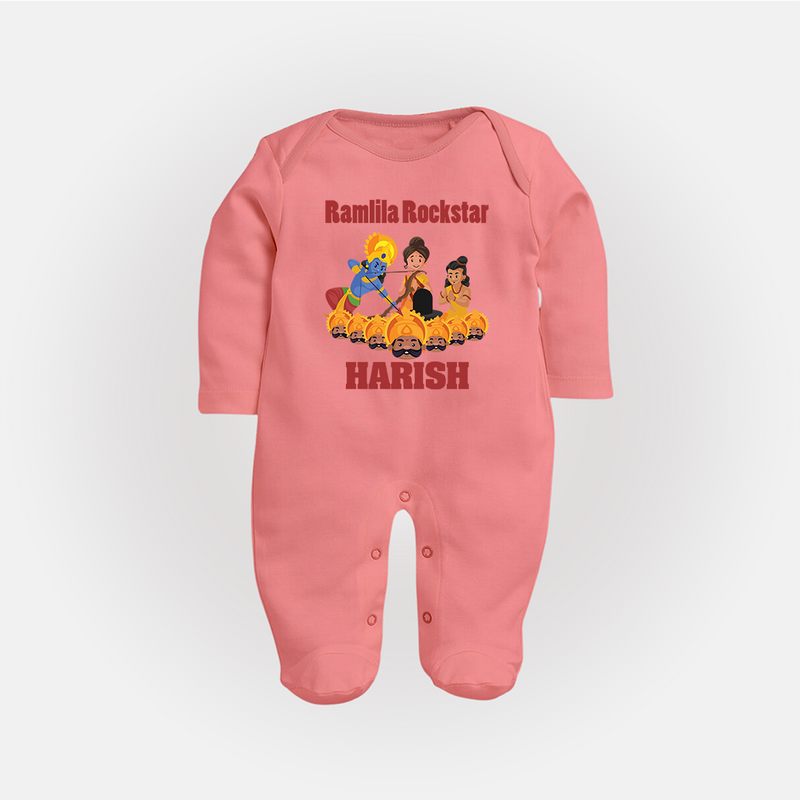 Ramlila Rockstar Sleep Suit | Custom Baby Sleep Suit for Festival Fun - PEACH - New Born (Chest 7.5")