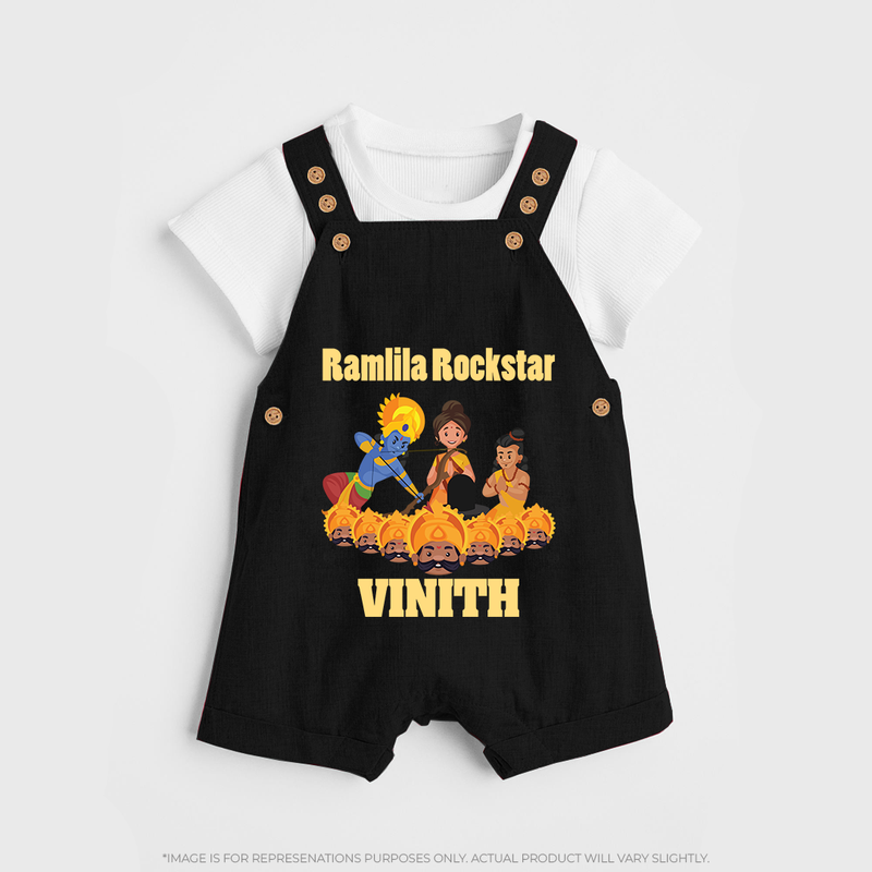 Ramlila Rockstar Dungaree Set | Custom Baby Dungaree Set for Festival Fun - BLACK - 0 - 5 Months Old (Chest 18")