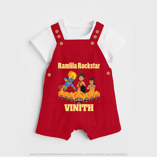 Ramlila Rockstar Dungaree Set | Custom Baby Dungaree Set for Festival Fun - RED - 0 - 5 Months Old (Chest 18")