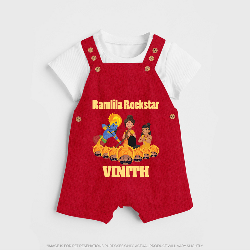 Ramlila Rockstar Dungaree Set | Custom Baby Dungaree Set for Festival Fun - RED - 0 - 5 Months Old (Chest 18")
