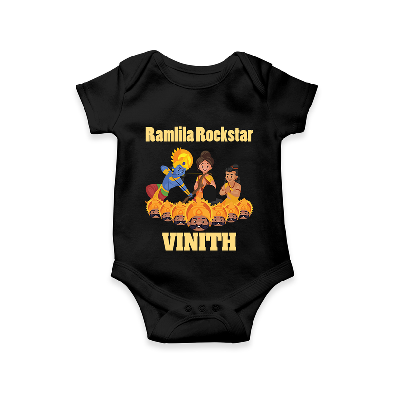 Ramlila Rockstar Romper | Custom Baby Romper for Festival Fun - BLACK - New Born (Chest 14")