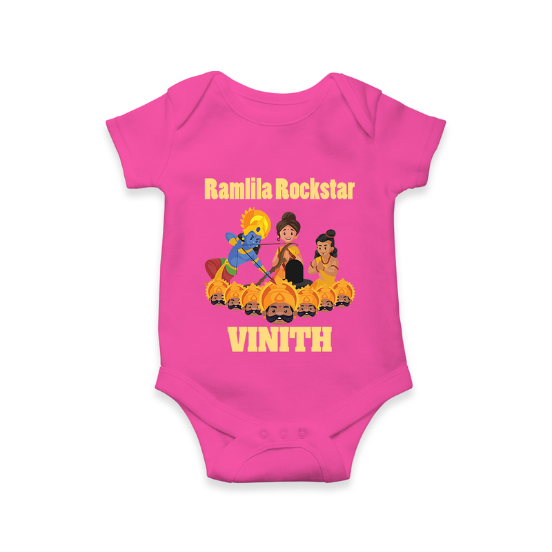 Ramlila Rockstar Romper | Custom Baby Romper for Festival Fun - HOT PINK - New Born (Chest 14")