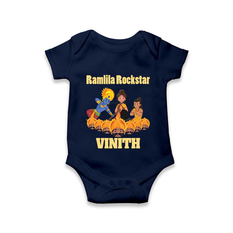 Ramlila Rockstar Romper | Custom Baby Romper for Festival Fun - NAVY BLUE - New Born (Chest 14")