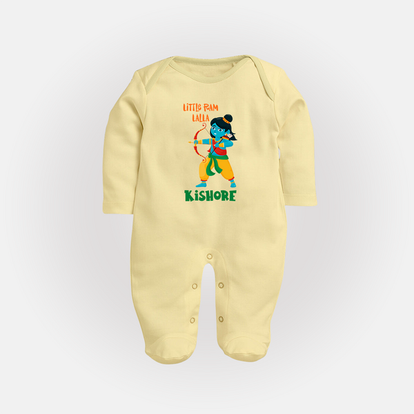 Little Ram Lalla Sleep Suit | Personalized Baby Sleep Suit for Ayodhya Celebration - PASTEL YELLOW - New Born (Chest 7.5")