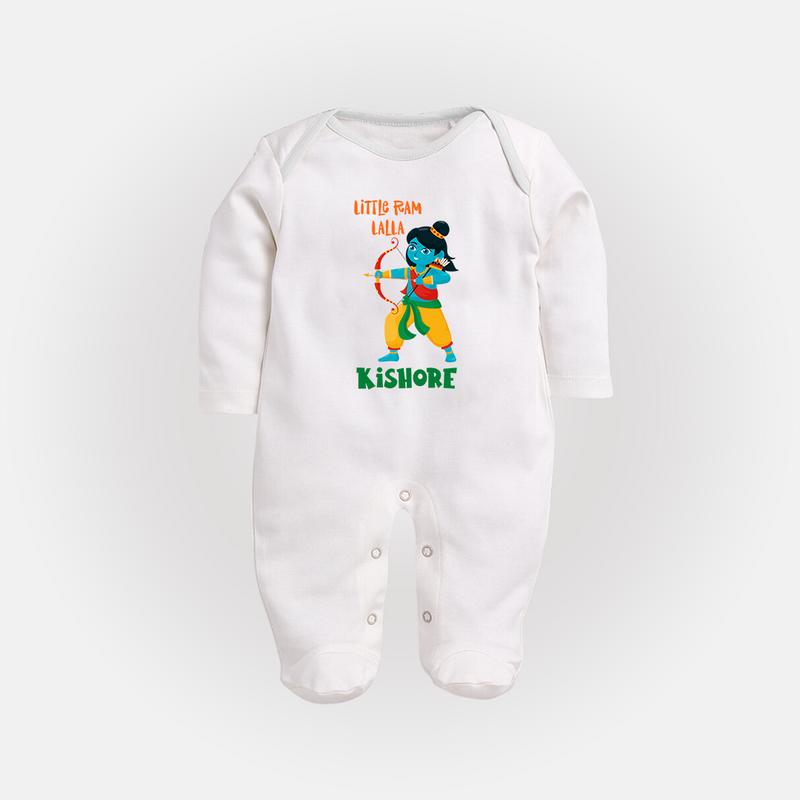 Little Ram Lalla Sleep Suit | Personalized Baby Sleep Suit for Ayodhya Celebration - WHITE - New Born (Chest 7.5")