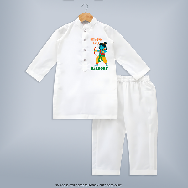 Little Ram Lalla Kurta Set | Personalized Baby Kurta Set for Ayodhya Celebration - WHITE - 3 - 6 Months Old (Chest 24", Kurta Length 14'', Waist 19", Pant Length 14")