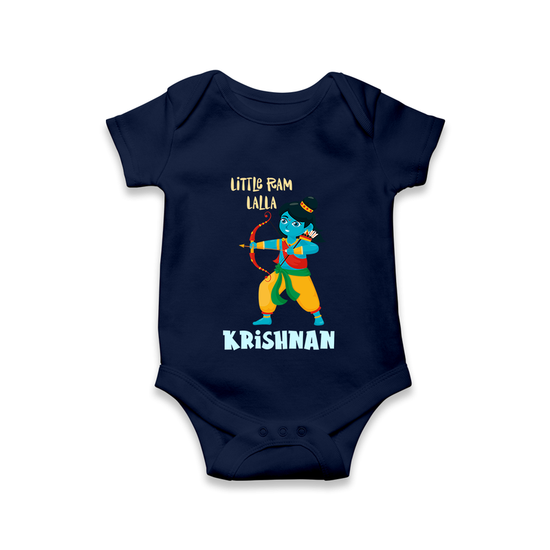 Little Ram Lalla Romper | Personalized Baby Romper for Ayodhya Celebration - NAVY BLUE - New Born (Chest 14")