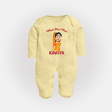 Mini Sita Maa Sleep Suit | Custom Baby Sleep Suit for Festival Spirit - PASTEL YELLOW - New Born (Chest 7.5")