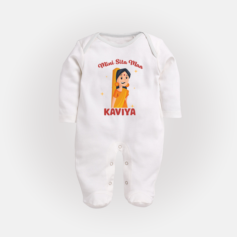 Mini Sita Maa Sleep Suit | Custom Baby Sleep Suit for Festival Spirit - WHITE - New Born (Chest 7.5")