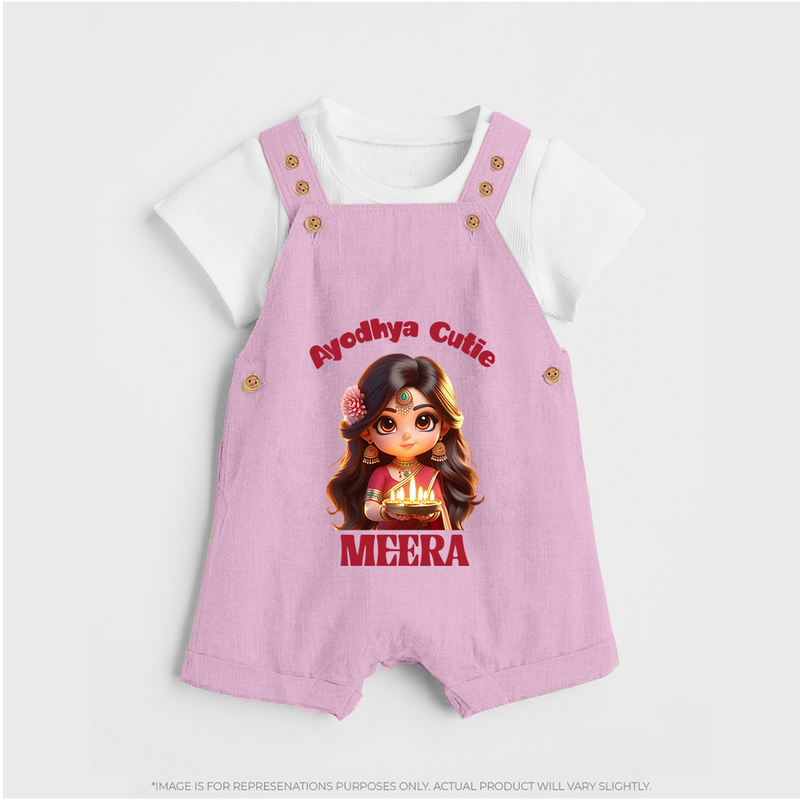 Ayodhya Cutie Dungaree Set | Personalized Baby Dungaree Set for Dussehra Festivities - BABY PINK - 0 - 5 Months Old (Chest 18")