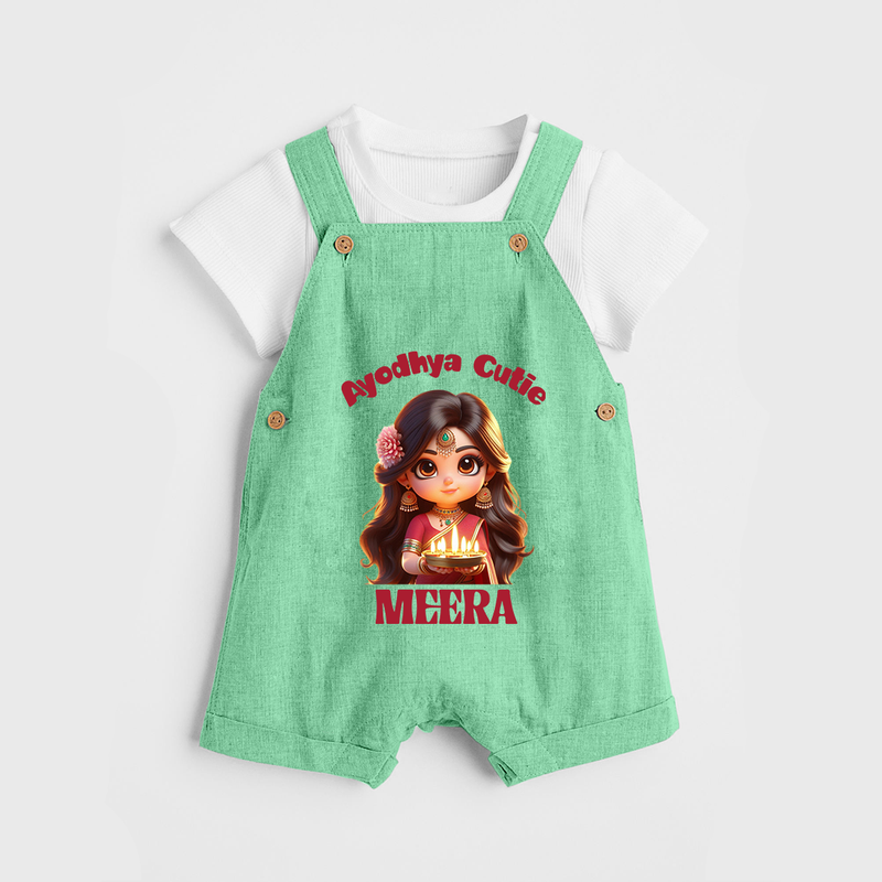 Ayodhya Cutie Dungaree Set | Personalized Baby Dungaree Set for Dussehra Festivities - GREEN - 0 - 5 Months Old (Chest 18")