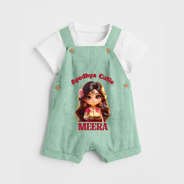 Ayodhya Cutie Dungaree Set | Personalized Baby Dungaree Set for Dussehra Festivities - MINT GREEN - 0 - 5 Months Old (Chest 18")
