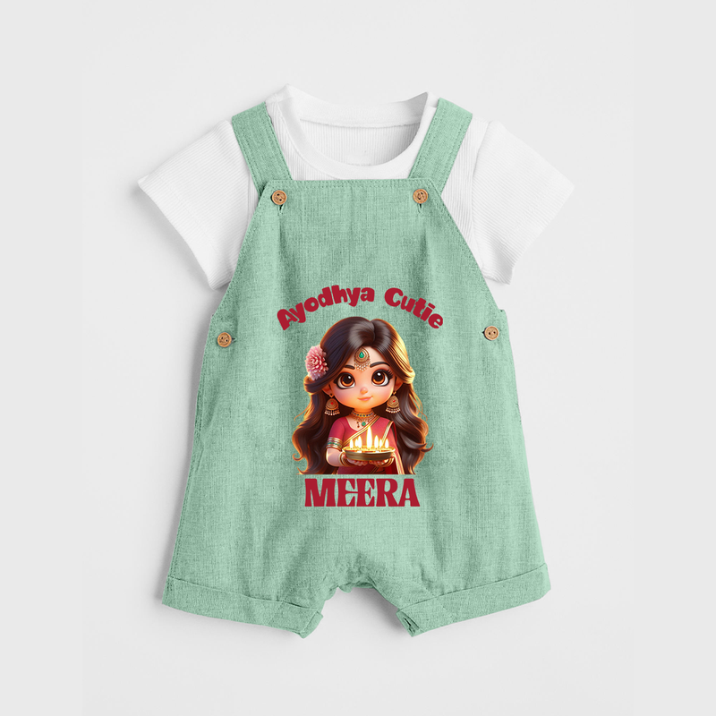 Ayodhya Cutie Dungaree Set | Personalized Baby Dungaree Set for Dussehra Festivities - MINT GREEN - 0 - 5 Months Old (Chest 18")