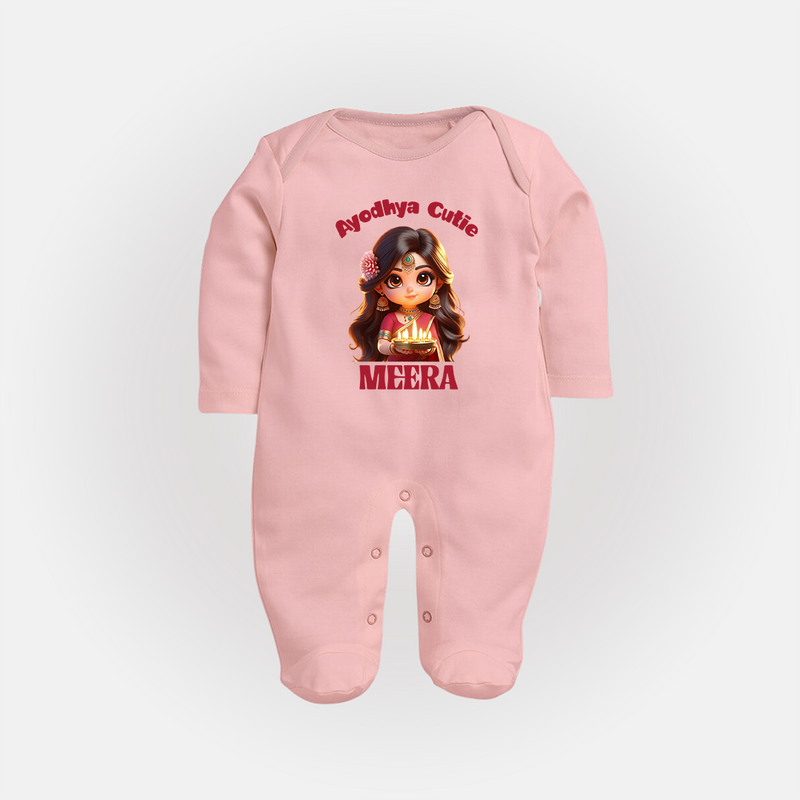 Ayodhya Cutie Sleep Suit | Personalized Baby Sleep Suit for Dussehra Festivities - BABY PINK - New Born (Chest 7.5")