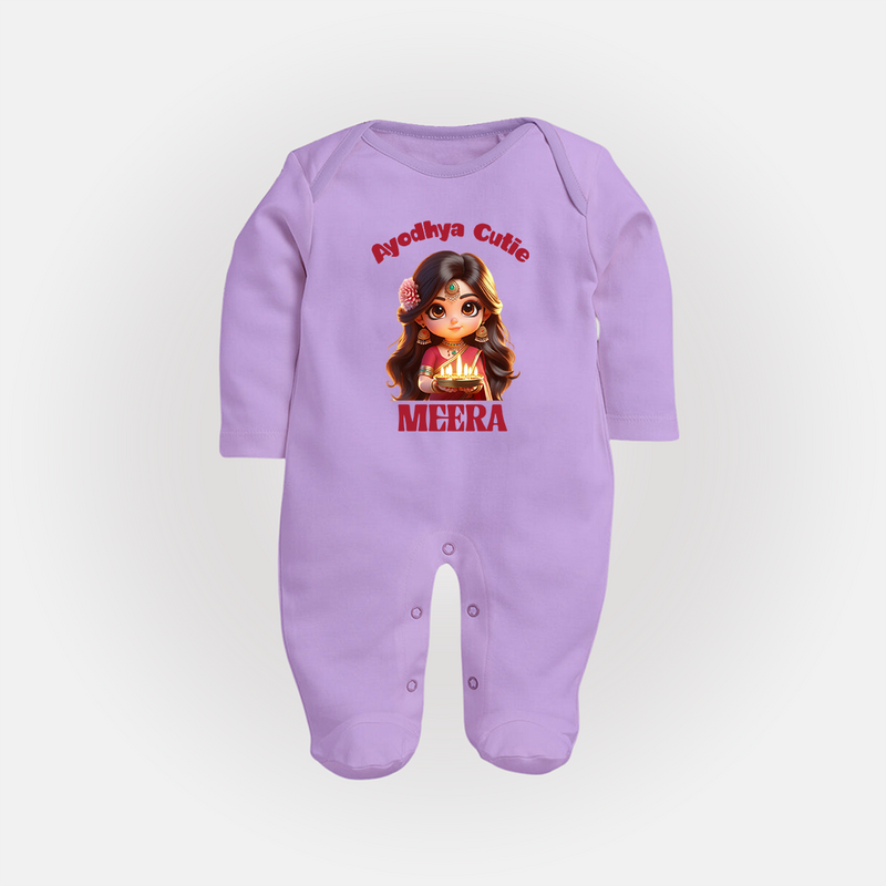 Ayodhya Cutie Sleep Suit | Personalized Baby Sleep Suit for Dussehra Festivities - LILAC - New Born (Chest 7.5")