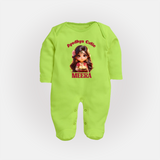 Ayodhya Cutie Sleep Suit | Personalized Baby Sleep Suit for Dussehra Festivities - LIME GREEN - New Born (Chest 7.5")