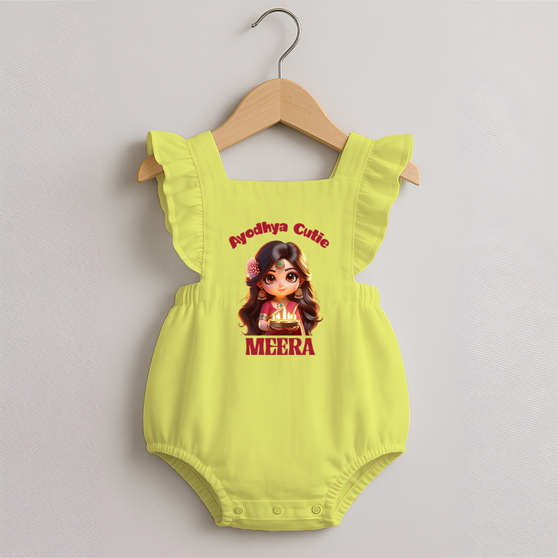 Ayodhya Cutie Romper Frock | Personalized Baby Romper Frock for Dussehra Festivities - PASTEL YELLOW - 0 - 3 Months Old (Chest 19")