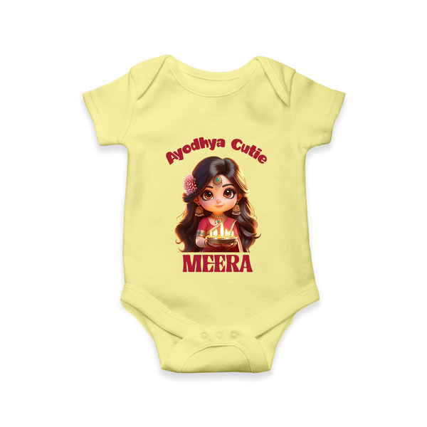 Ayodhya Cutie Romper | Personalized Baby Romper for Dussehra Festivities - PASTEL YELLOW - New Born (Chest 14")