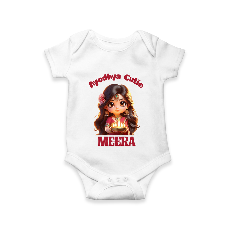 Ayodhya Cutie Romper | Personalized Baby Romper for Dussehra Festivities - WHITE - New Born (Chest 14")