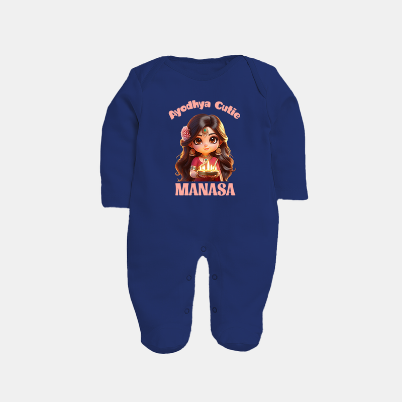 Ayodhya Cutie Sleep Suit | Personalized Baby Sleep Suit for Dussehra Festivities - NAVY BLUE - New Born (Chest 7.5")