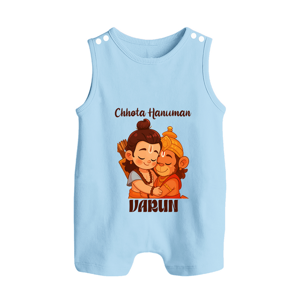 Chhota Hanuman Devotee Button Romper - BABY BLUE - New Born (Chest 18")