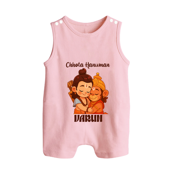 Chhota Hanuman Devotee Button Romper - BABY PINK - New Born (Chest 18")