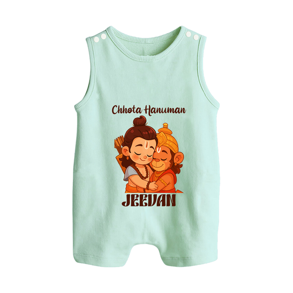 Chhota Hanuman Romper Suit | Custom Baby Romper Suit for Little Devotees - MINT GREEN - 0 - 5 Months Old (Chest 18")
