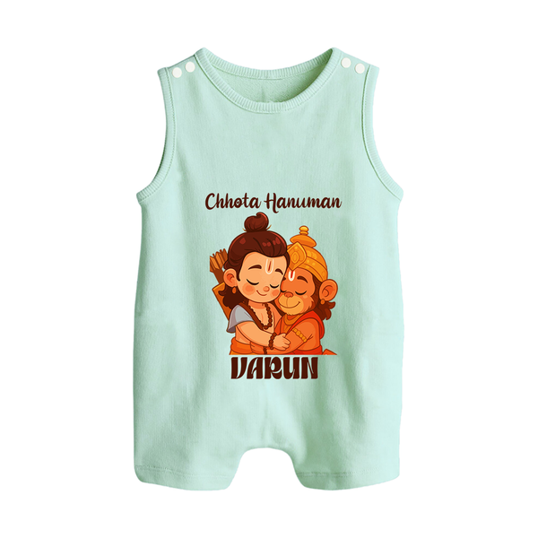 Chhota Hanuman Devotee Button Romper - MINT GREEN - New Born (Chest 18")