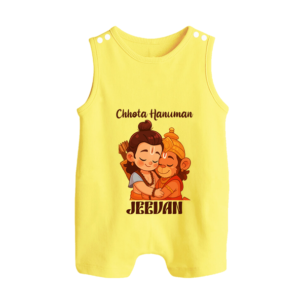 Chhota Hanuman Romper Suit | Custom Baby Romper Suit for Little Devotees - PASTEL YELLOW - 0 - 5 Months Old (Chest 18")