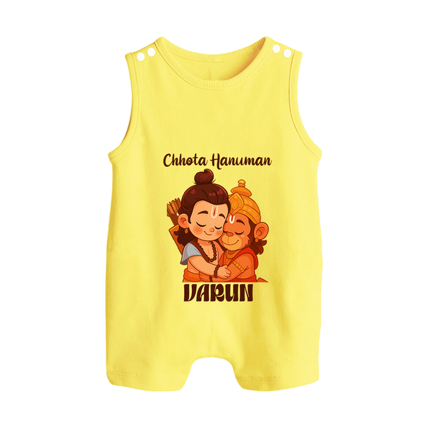 Chhota Hanuman Devotee Button Romper - PASTEL YELLOW - New Born (Chest 18")