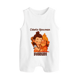 Chhota Hanuman Devotee Button Romper - WHITE - New Born (Chest 18")