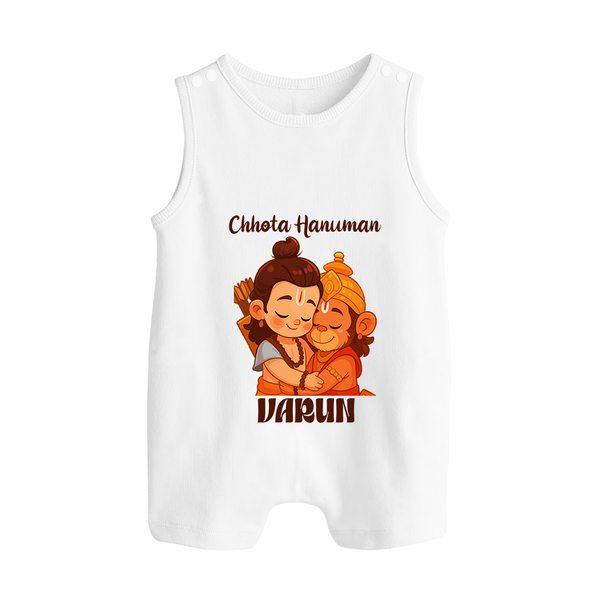 Chhota Hanuman Devotee Button Romper - WHITE - New Born (Chest 18")