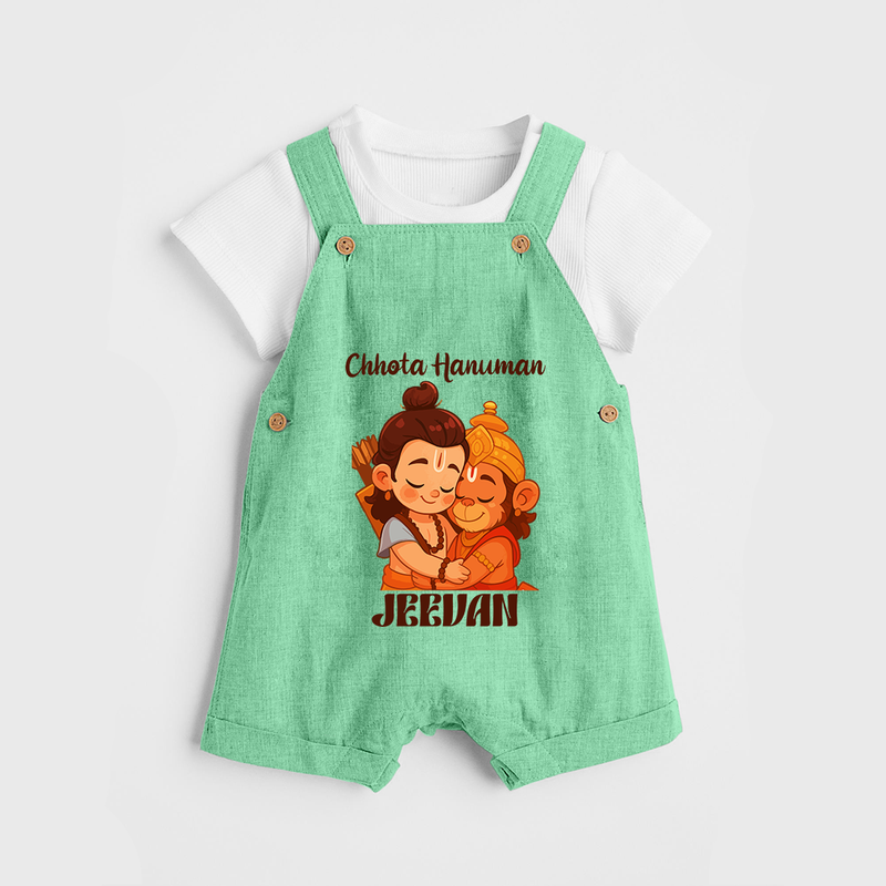 Chhota Hanuman Dungaree Set | Custom Baby Dungaree Set for Little Devotees - GREEN - 0 - 5 Months Old (Chest 18")